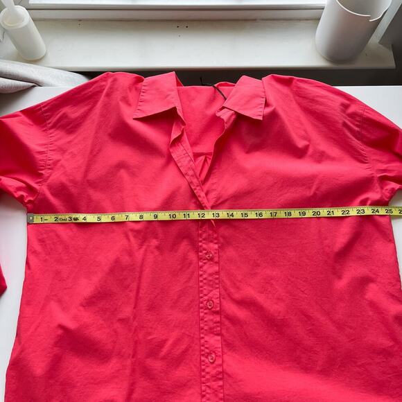 NWT Monrow V-Neck Poplin Button Down Long Sleeve Shirt Pink Womens Large - Picture 9 of 11